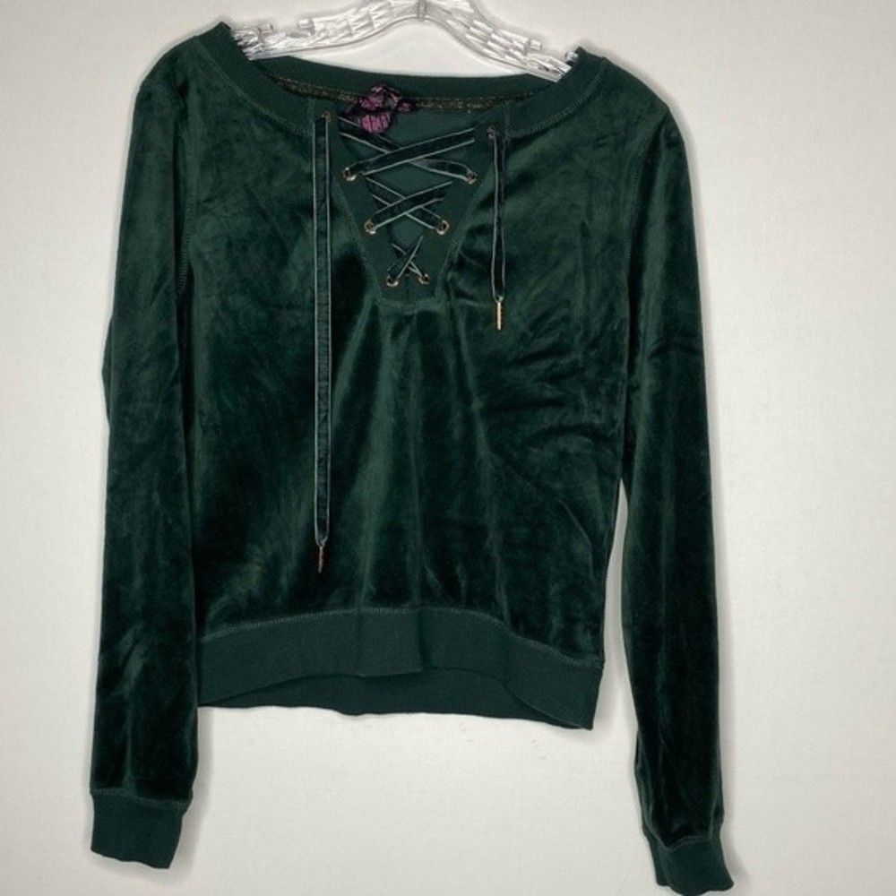 Betsey Johnson Green Velvet Performance Top Criss Cross Tie Small
